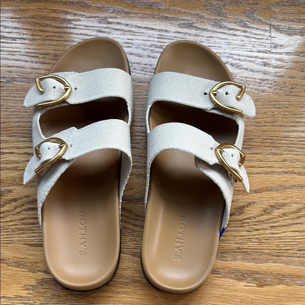 Rothy's Cream Sandals with Gold Accents